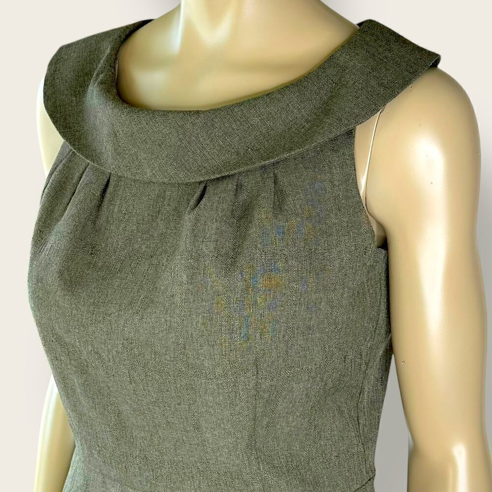 Karin Stevens Vintage Sleeveless Bertha Collar Sheath Dress 12P Taupe Gray Green - Picture 6 of 13